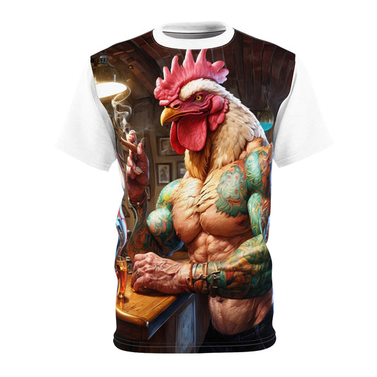 Ink & Feathers: The Ballad of Rocky Rooster Unisex Cut & Sew Tee (AOP)