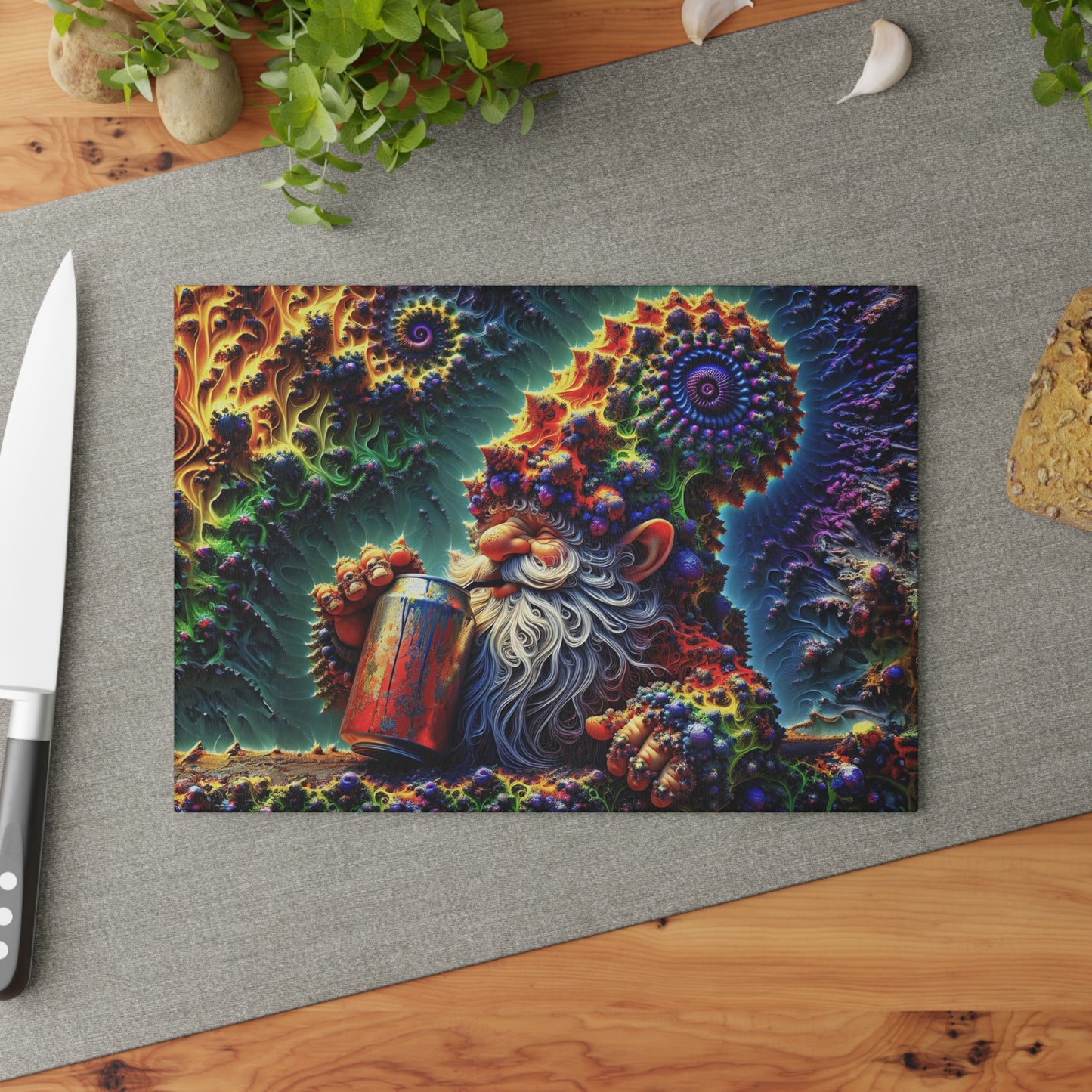 Enchanted Gnome Delight Desk Mat Glass Cutting Board