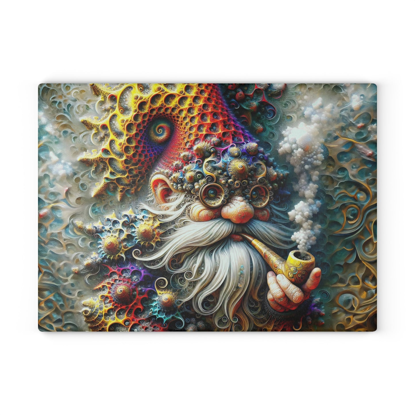 Eldon the Fractal-Kissed Gnome Glass Cutting Board