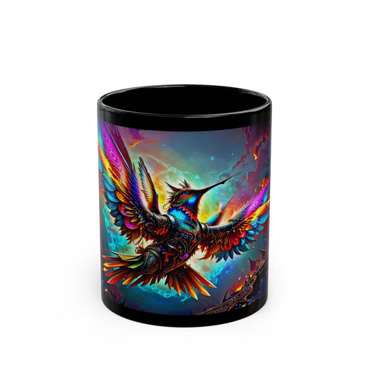 Chrono Wings" Steampunk Hummingbird  11oz Black Mug