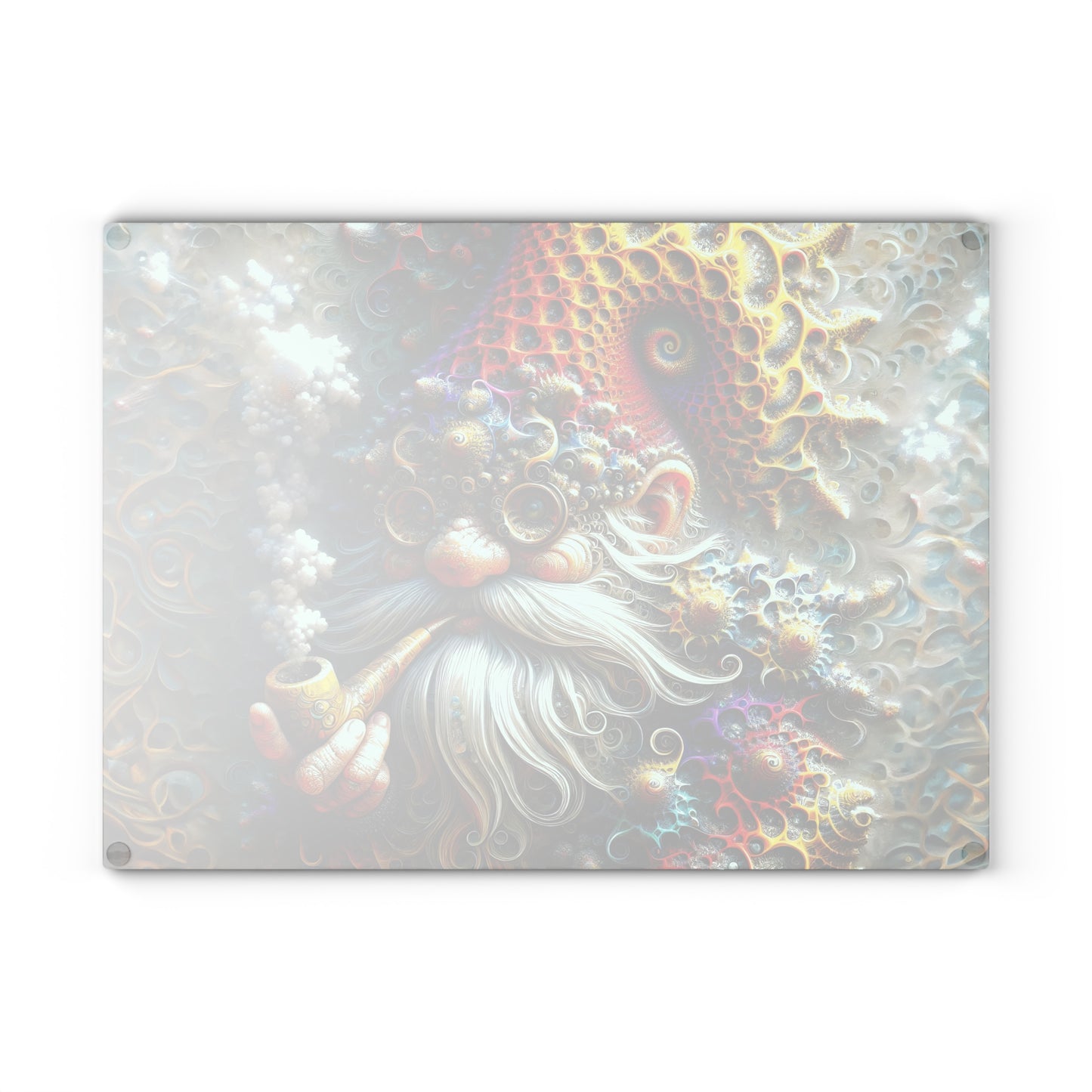 Eldon the Fractal-Kissed Gnome Glass Cutting Board