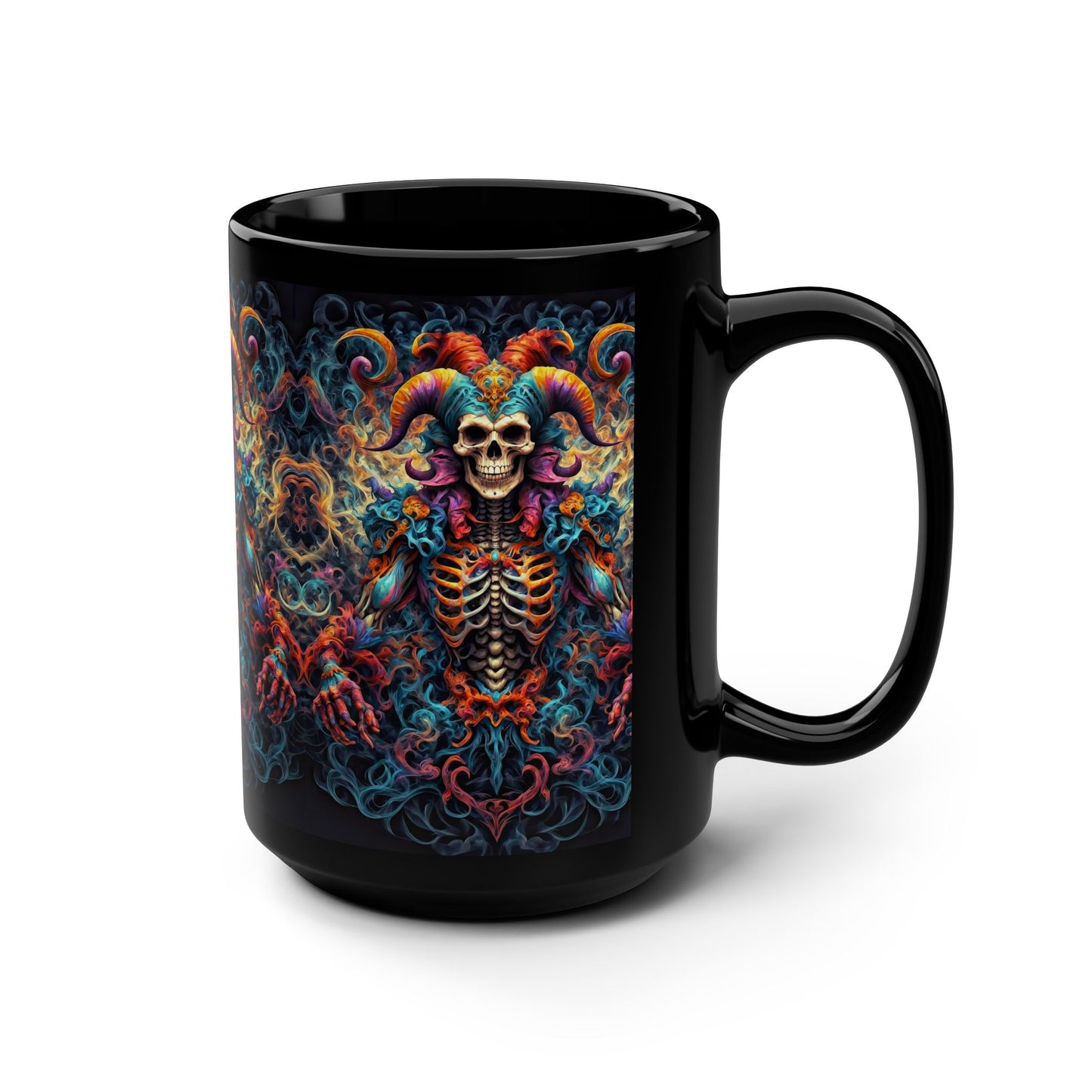 Shadows Unleashed: Dark Jester's Mandala Black Mug, 15oz