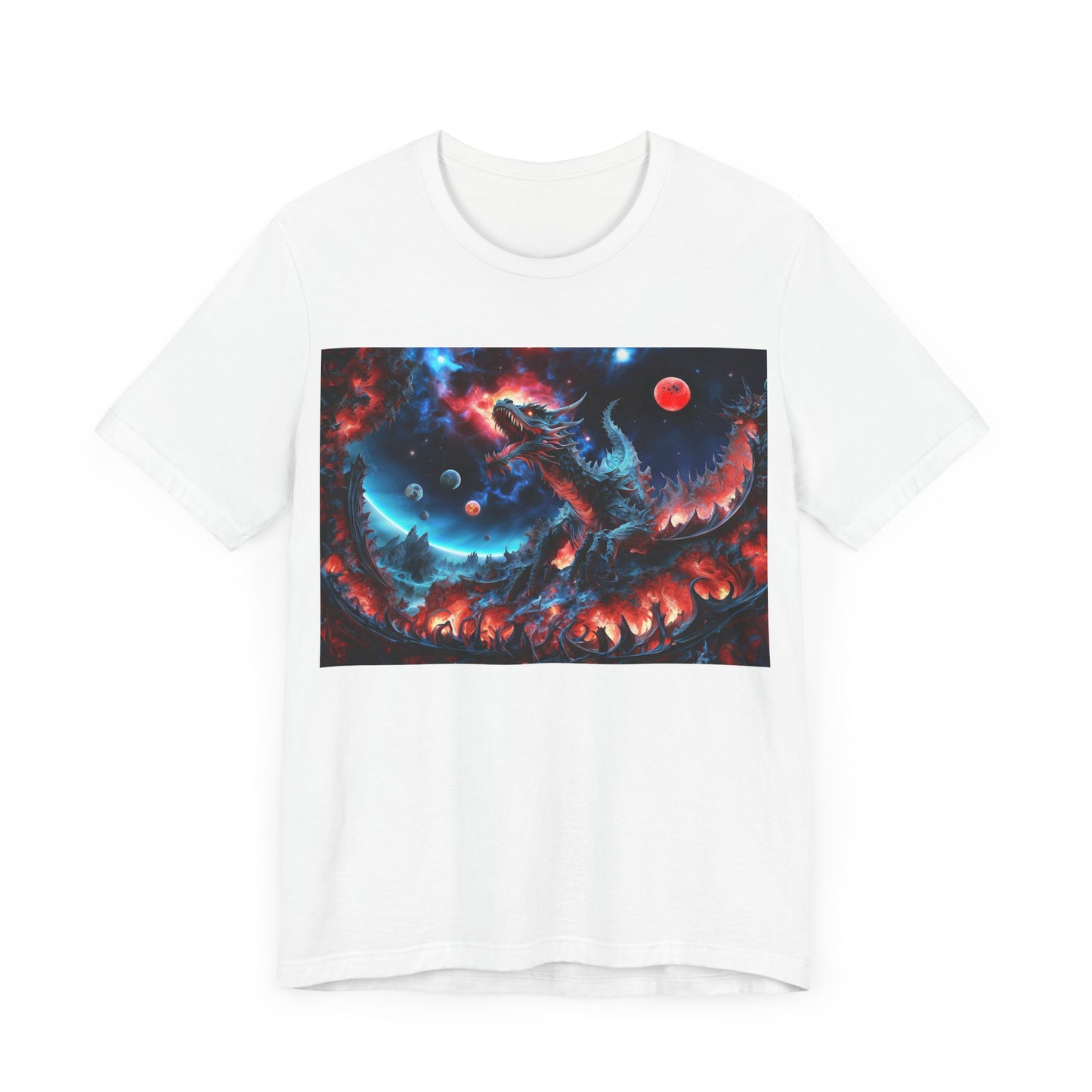 Embers of Cosmic Majesty: The Dragon's Awakening Unisex Jersey Short Sleeve Tee