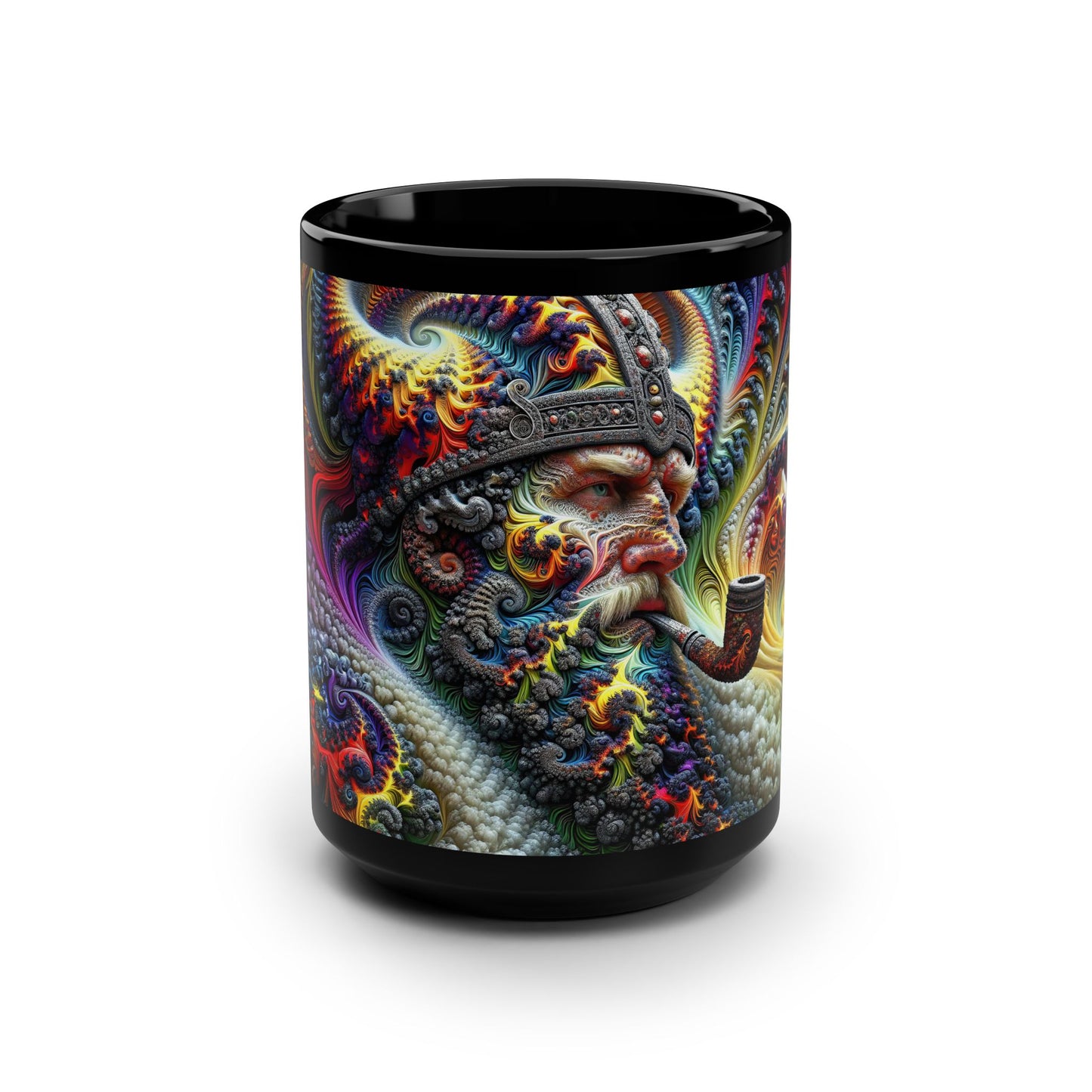 Fractal Sovereignty: The Viking King's Cosmic Reverie Black Mug, 15oz