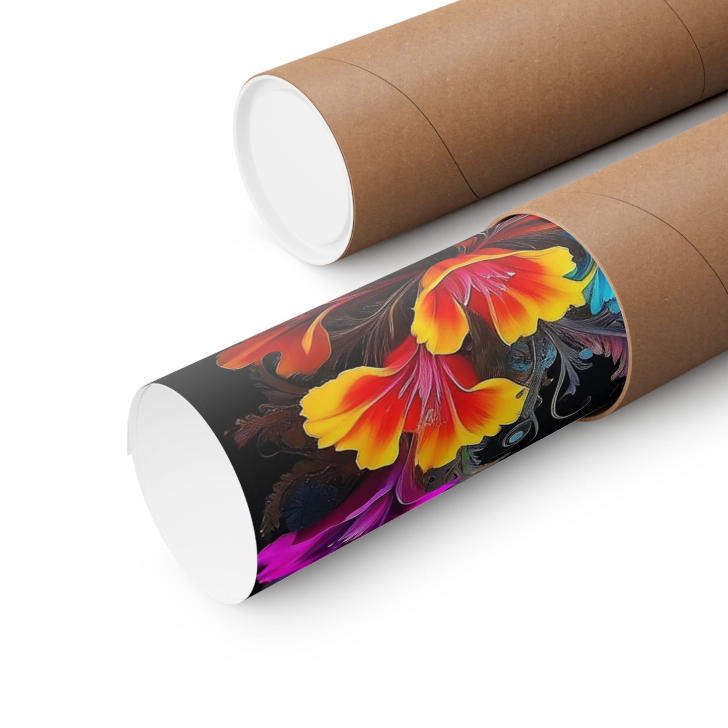 Flight of Elegance: Vibrant Hummingbird Soaring Amidst Fractal Blooms Matte Vertical Posters