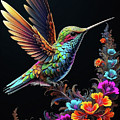 Flight of Elegance Vibrant Hummingbird Soaring Amidst Fractal Blooms